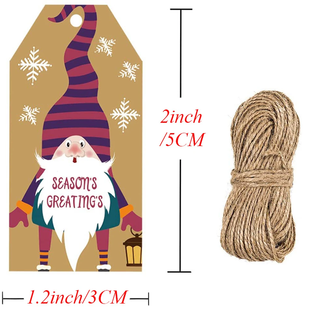 100pcs Christmas Cartoon Kraft Paper Tags Cute Santa Claus Crafts Hanging Labels Christmas Decor Supplies 3*5cm