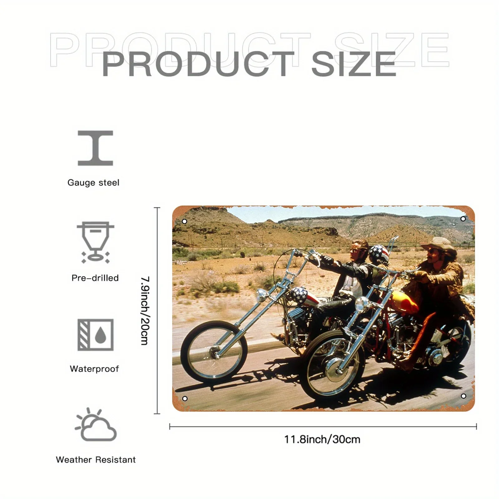 Easy Rider Chopper Motorcycle Metal Tin Sign - Retro 1969 Biker Movie Wall Decor, Distressed Desert Highway Art Plaque for Garag