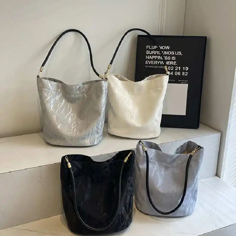 

Women's Retro Elegant Shoulder Bag Soft Soild Color Bucket Bags Underarm Pack Female Casual Large Commute Tote Crossbody Bag