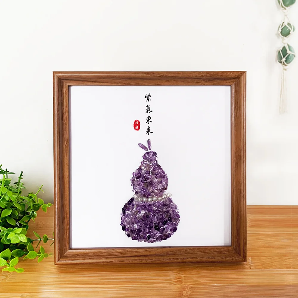 Natural Amethyst Crushed Stone Gourd Picture Frame Purple Qi Comes from the East Auspicious Ornament Home ]Feng Shui Ornament