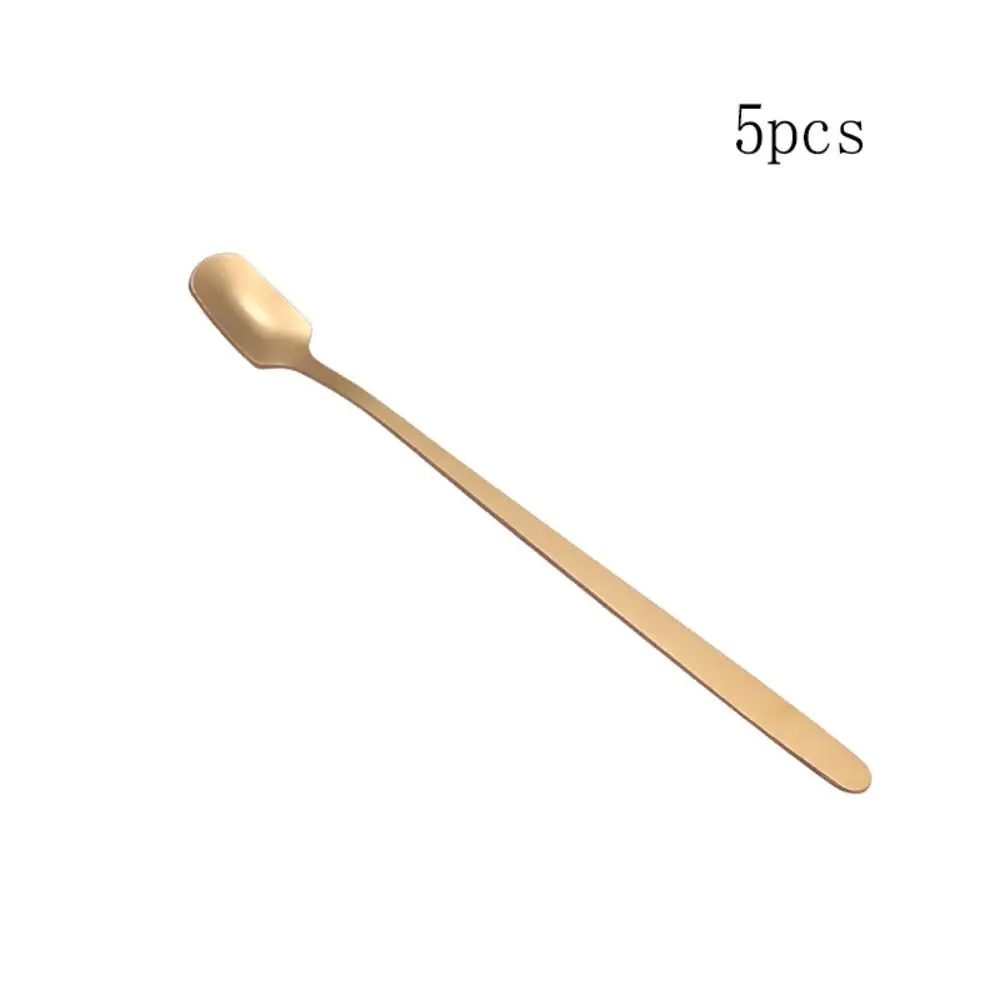5pcs Personalized Long Handle Square Teaspoon Stainless Steel Silver/gold Coffee Stirring Spoons Dessert Scoops Ice Cream