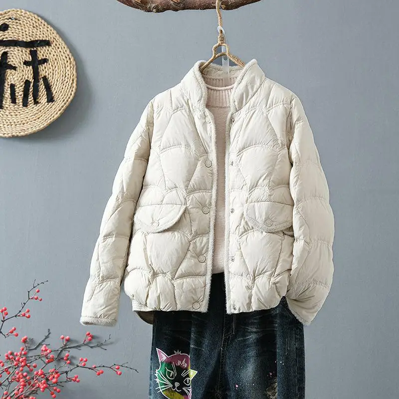 

Lightweight ort White Du down Jaet Women's Faion Stand Collar Mink Trim Commute Sle Korean Version Thin Model