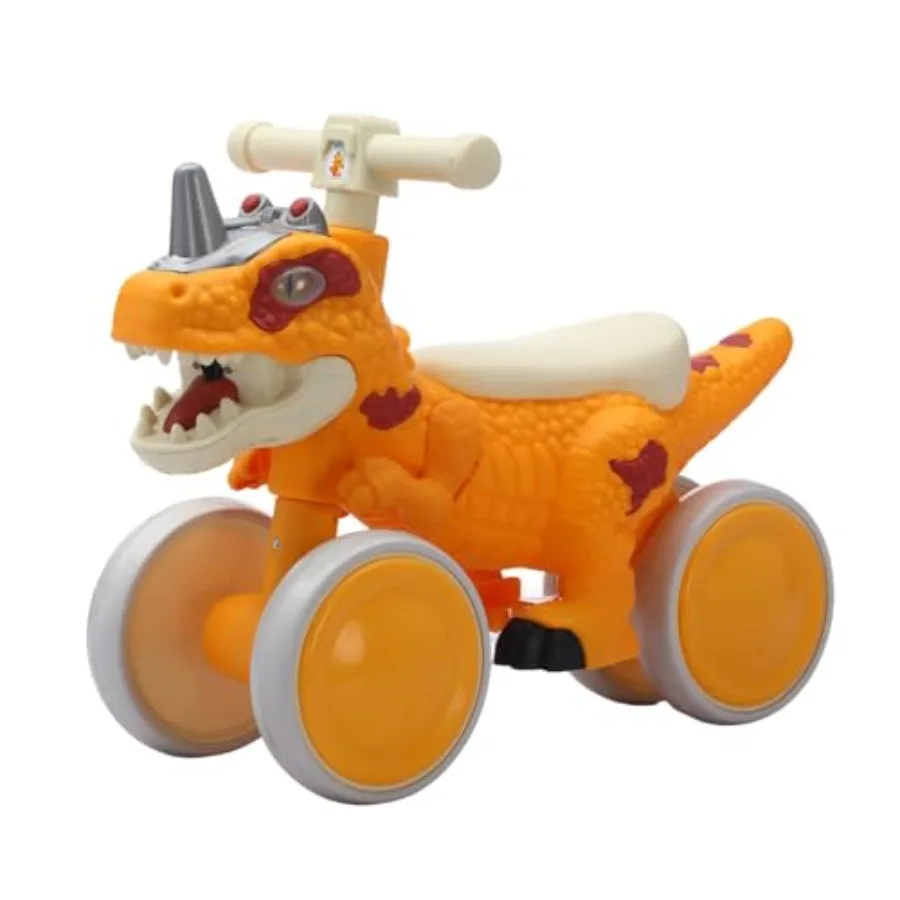 

Dinosaur Balance Bike for 1-3 Year Olds, Toddler 4-Wheel No-Pedal Walker Scooter with Music and Mist Spray Effects, ASTM Certif