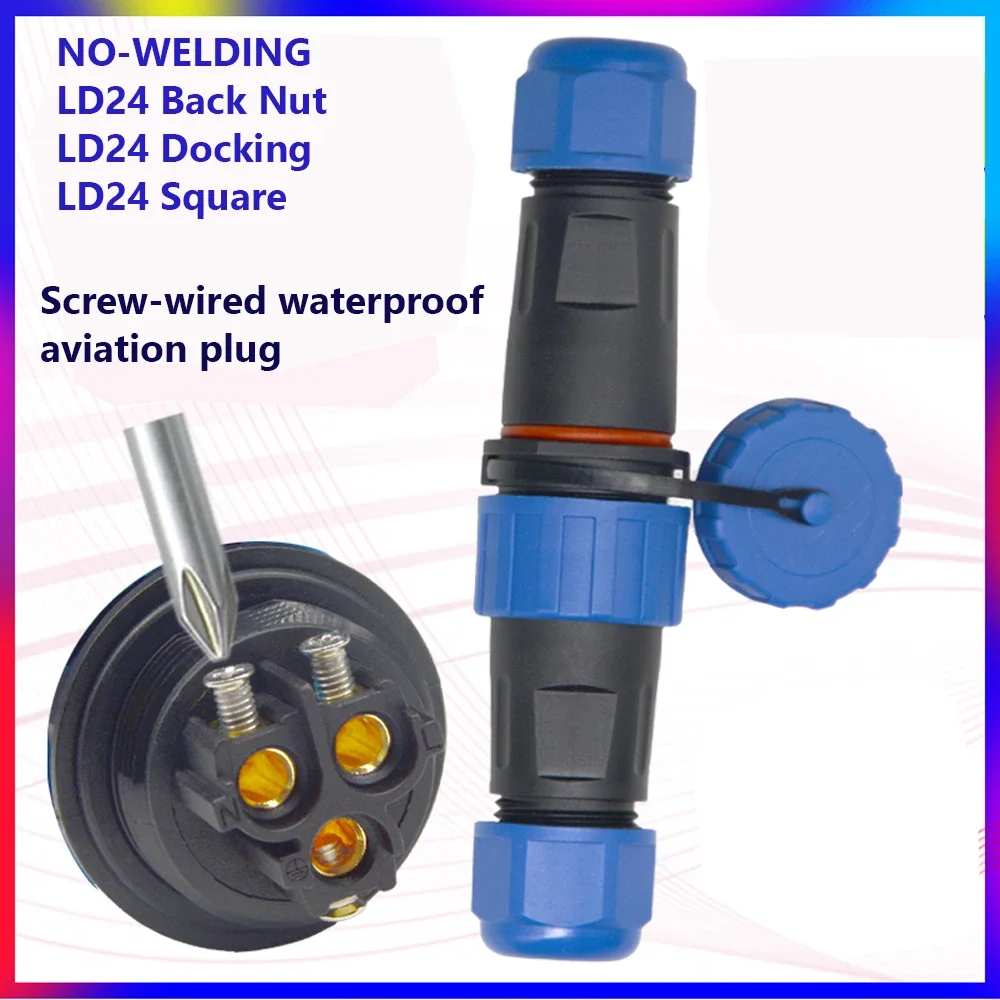 LD24 IP68 Waterproof Connector Male Plug & Female Socket 2 3 4 5 6 7 8 9Pin Panel Mount Cable Connector Aviation Plug One set