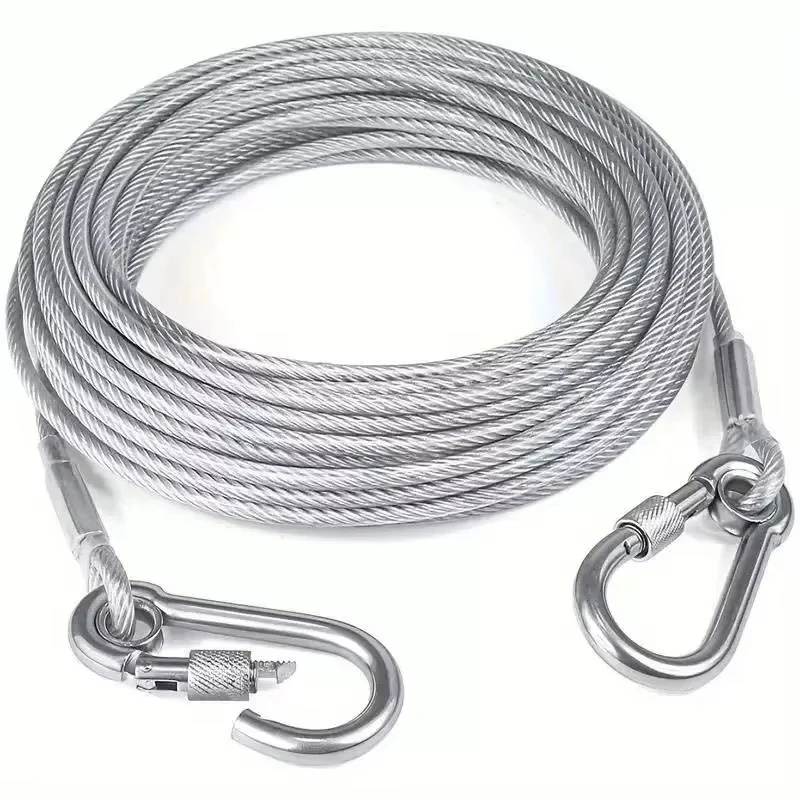 Corda de Aço Inoxidável Versátil para Varal de Roupa, 2/5/10 Metros, para Acampamento ao Ar Livre, Corda de Tração Reforçada para Cães e Animais de Estimação com Gancho - 1 Unidade