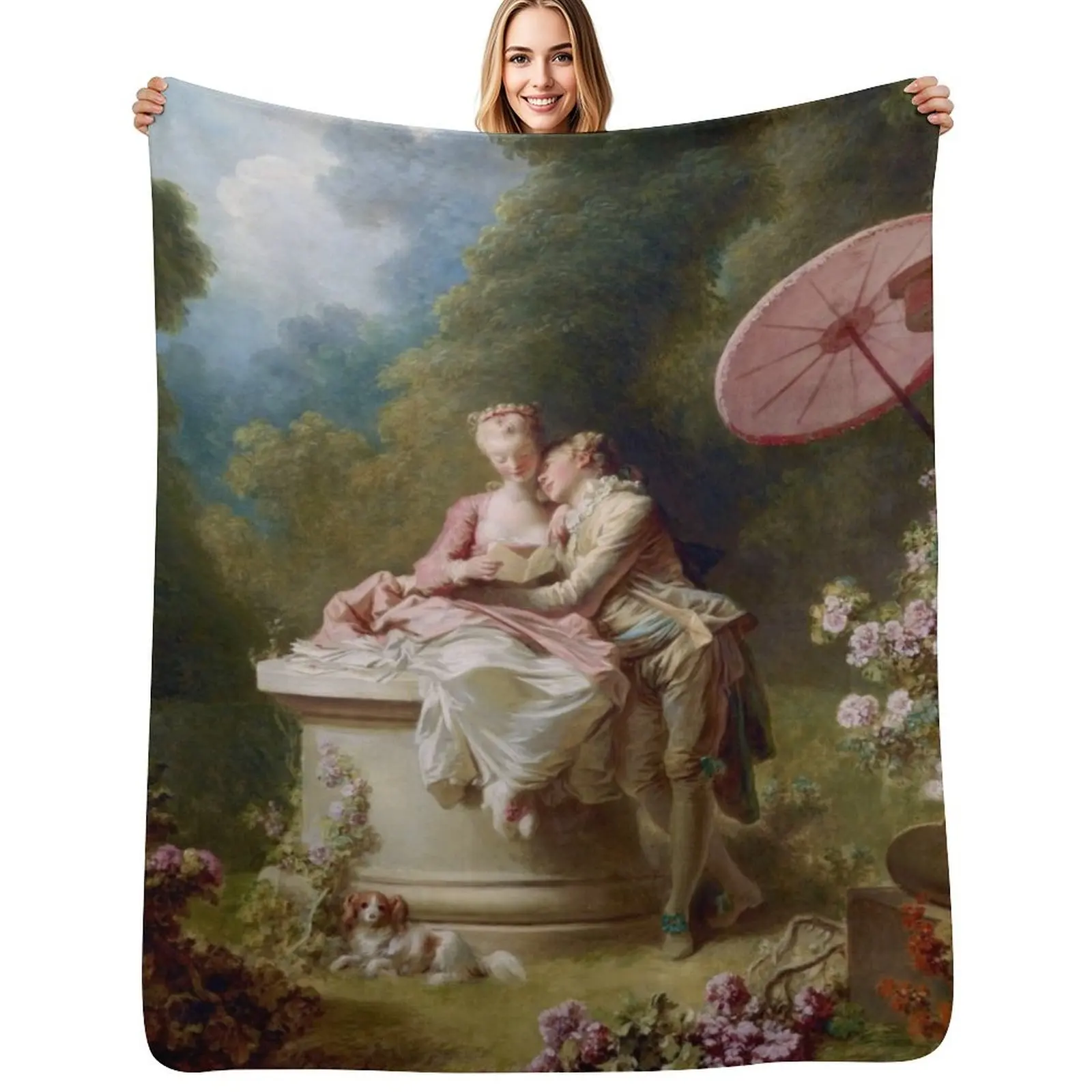 Фото Покрывало «Прогресс любви» с изображением любовных писем Жана Оноре Фрагонара, из искусственного меха, мягкое и теплое, для кровати