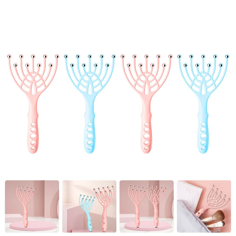 

4pcs Head Massager Claw Steel Bead Scalp Massage Tool Handheld Relaxing Device For Family Travel Outdoor Use Multi-Function Spa