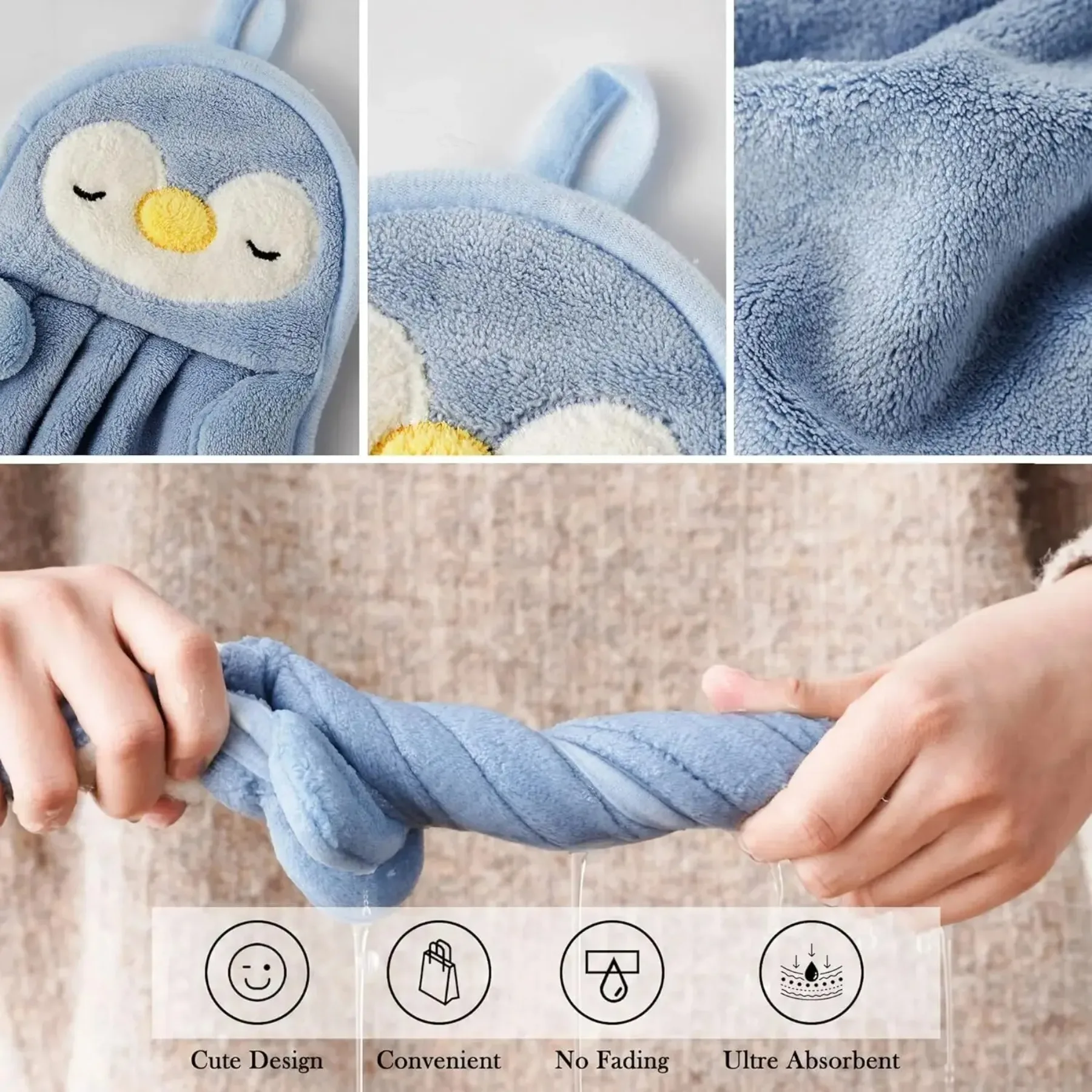 مناشف يد لطيفة على شكل حيوانات للأطفال الصغار للمطبخ والحمام المنزلي مع حلقة تعليق