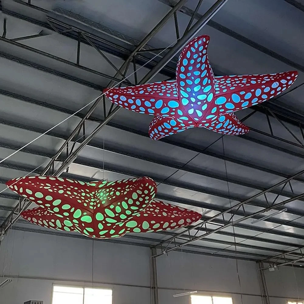 wholesale Romantic Decorative Hanging Inflatable Starfish For Music Festival Stage Decoration With Colorful LED Lights