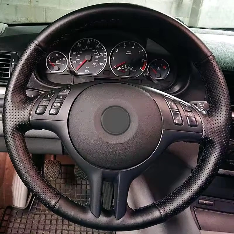 

Чехол на руль автомобиля, прошитый вручную черный из искусственной кожи для BMW E46 2000 2001 2002 2003 2004 2005 325i X5 E53 2000 2001