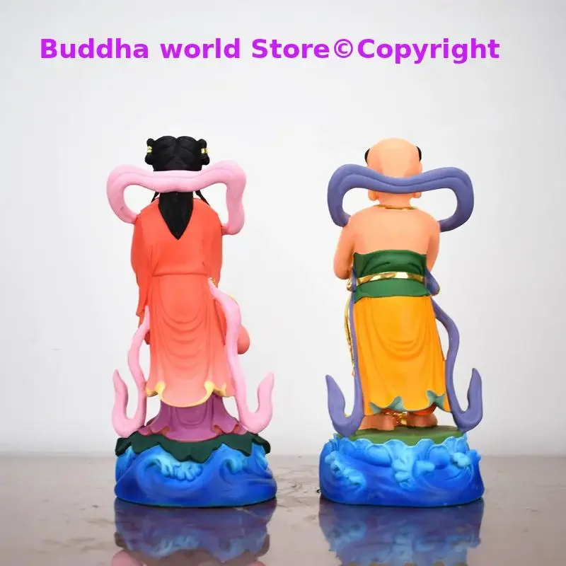 A pair Buddhism Taoism figure Guan yin Avalokitesvara JIN TONG YU NV TONG ZI buddha Asia HOME family protection FENG SHUI statue