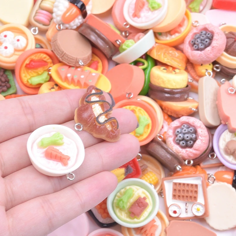 20pcs Random Mix Food Accessories Ice Cream Doughnut Charm Pendant Jewelry Making Bulk Resin Materials To Make Earrings Keychain