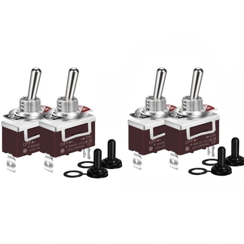 KN3C-101 2PIN Waterproof Toggle Switch SPDT 15A 250VAC Cap ON-OFF Metal Lever Spade Terminals For Automotive Car Boat