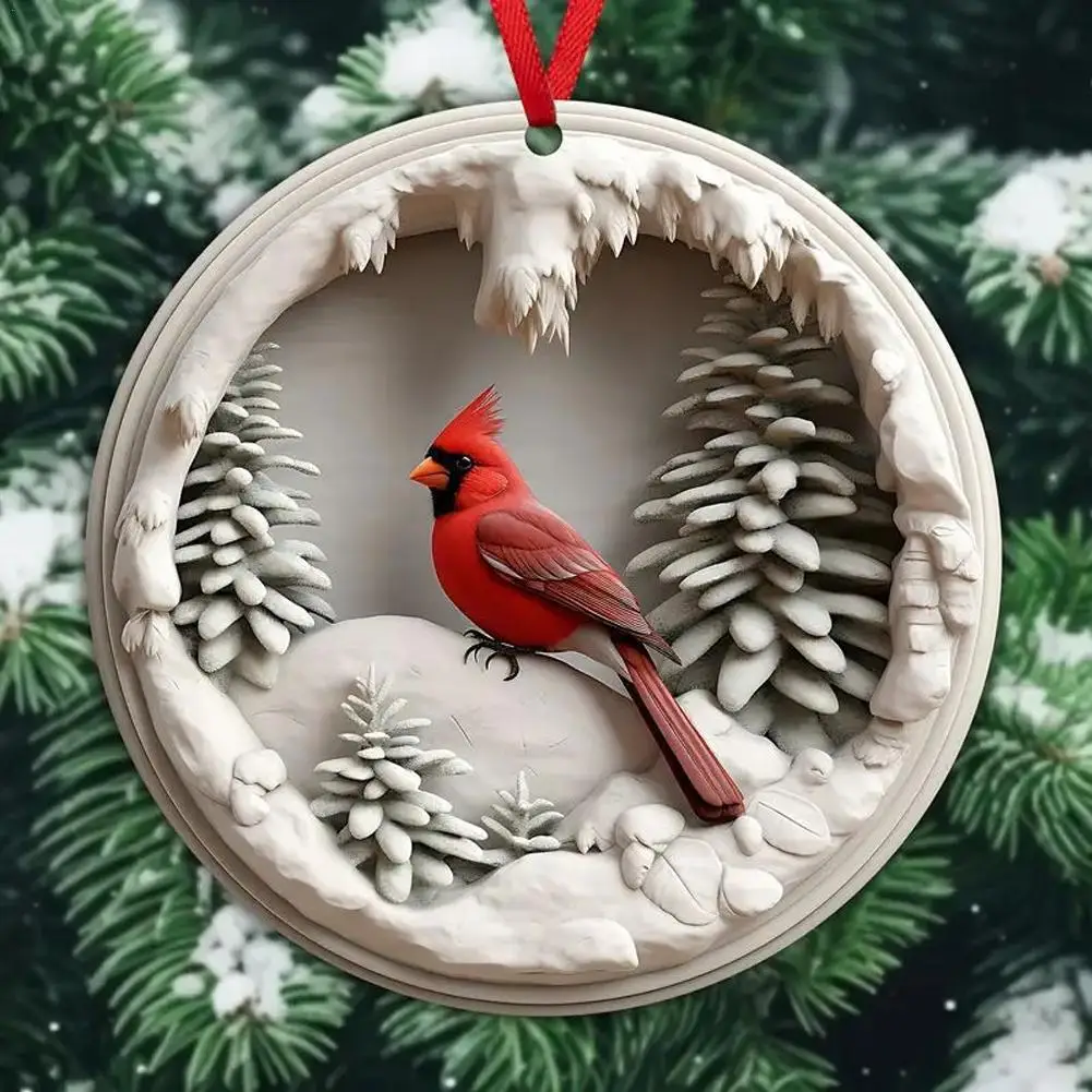 New Red Cardinal Christmas Ornaments Wooden Cardinals Birds For Christmas Tree Ornament Decorations 2023 New Year Gifts