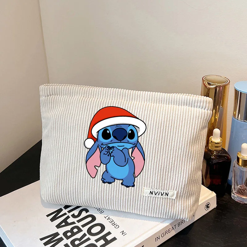 

Cute Lilo &Stitch Corduroy Comestic Case Merry Chrismas Storage Bag Women Handbag Portable Toiletry Travel Organizer Makeup Bag