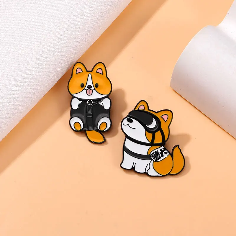 Naughty cute dog brooch cartoon personality cute blindfolded police dog badge clothes hat bag pin