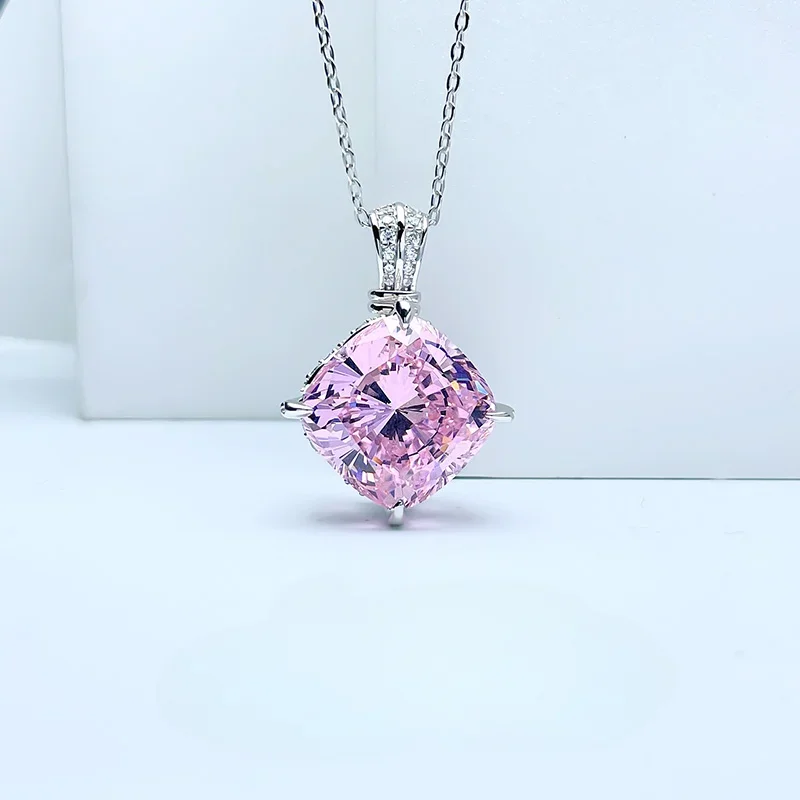 14 carat high setting cherry blossom pink pillow shaped ice cut pendant 925 sterling silver luxury flash new perfume bottle