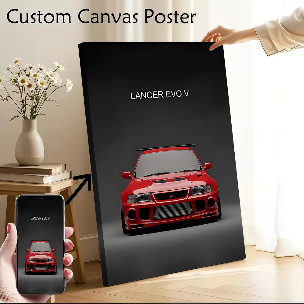 Red Sport Japanese Car Lancer Evo V Poster Customizable Printed Canvas Painting for Pictures Wall Art Room Decoration Gaming