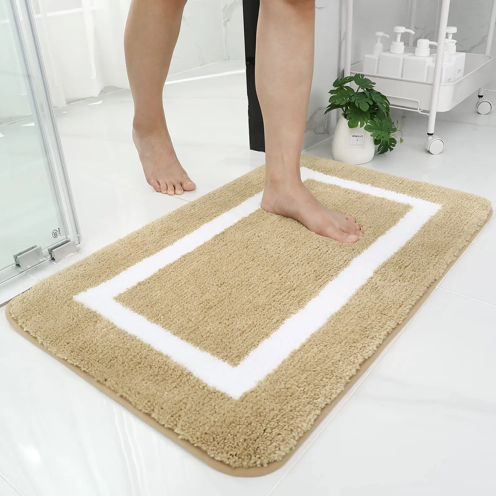 Kitinjoy Fuzzy Bathroom Non-slip Mats Soft Microfibre High Pile Bathmat Washable Quick Drying Floor Rugs Shower Absorbent Carpet