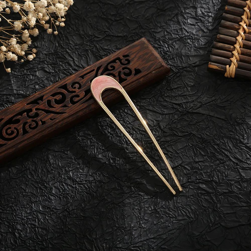 Fashion Vintage U-Shaped Hairpin Simple Geometric Metal Hair Sticks for Women Girls High Ponytail Bun Pin Hair Accessories Gifts