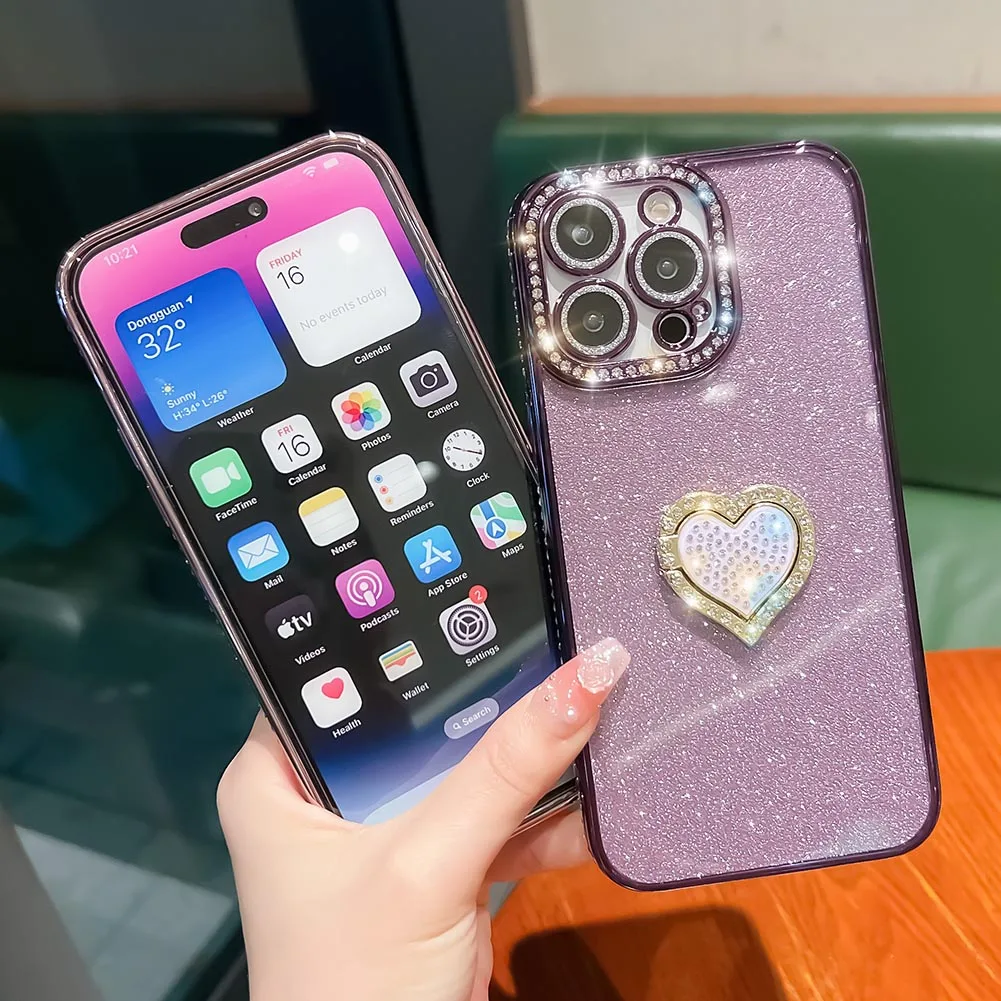 Kerzzil Luxe Diamond Plating Hart Clear Case Voor iPhone 11 12 13 14 15 Pro Max Met Lens Protector Schokbestendige Soft cover