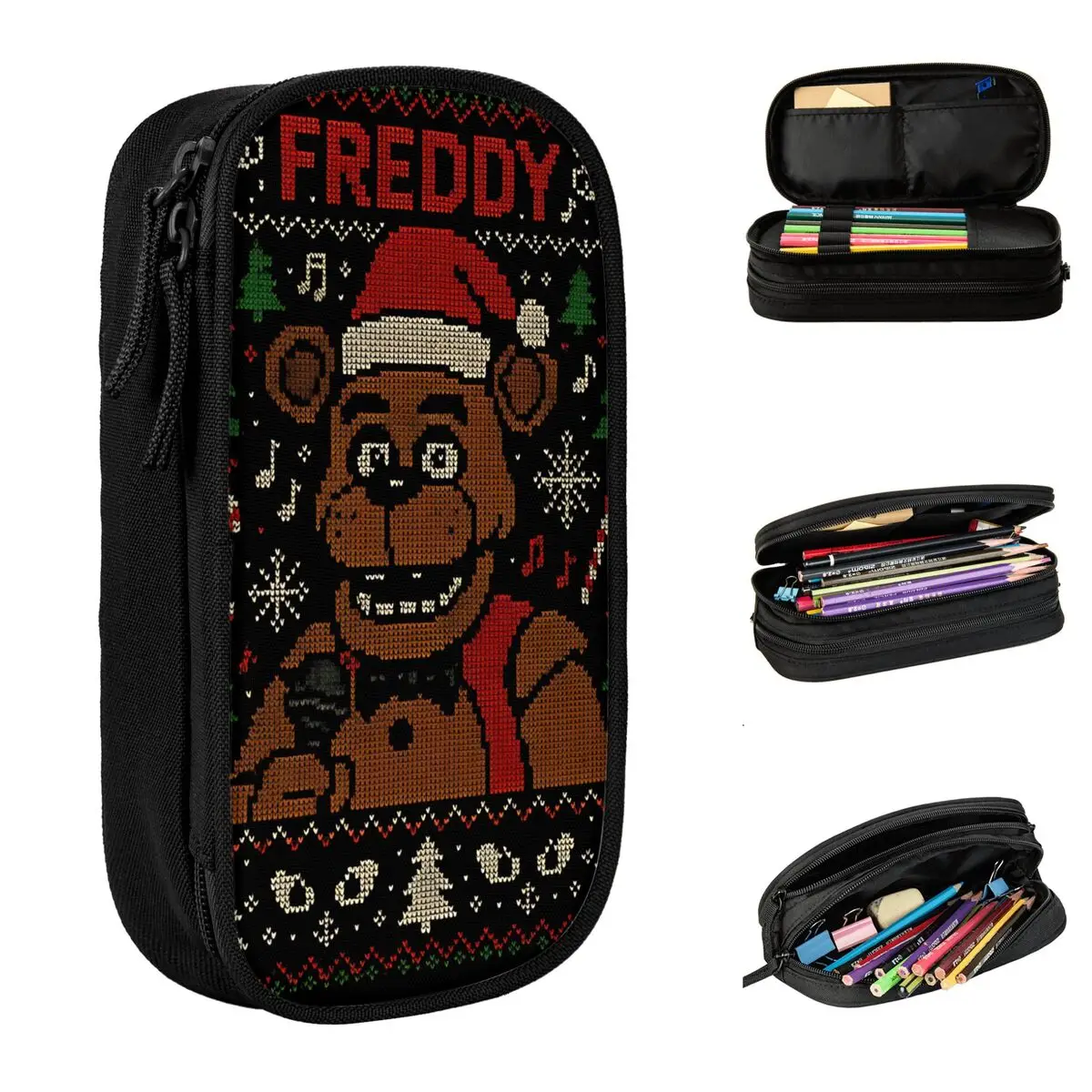 Caja de bolígrafos de gran capacidad FNAF At Freddys, accesorios escolares, bolsa de lápices de doble capa, bolsa de maquillaje para niña, regalo sorpresa