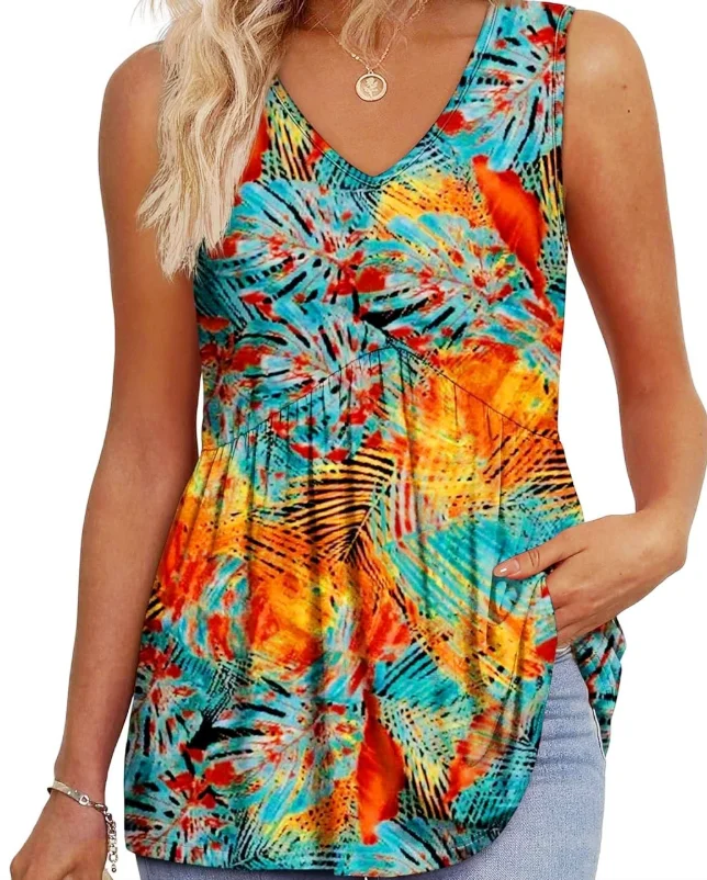 Sommer Damen Bluse Weste Tank Top Ärmellos Rüschen Lässig Neuer Druck Rüschen T-Shirt Shirts Top Tops