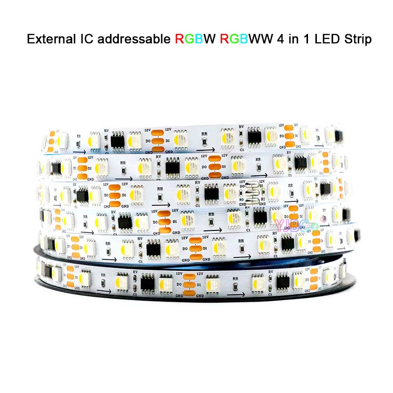 12V 24V 5m 4 in 1 RGBW RGBWW addressable LED strip tape WS1814A SMD 5050 RGB+White/Warm white full color light Tape External IC