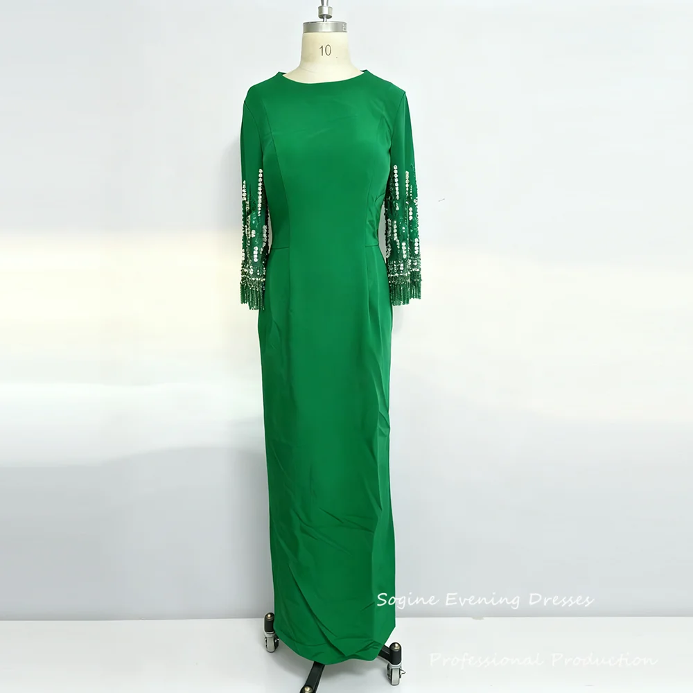 

O-Neck Customized Evening Dresses For Women Full Sleeve Luxurious Crystal فساتين سهرة Corset Crepe Cocktail Party Gown