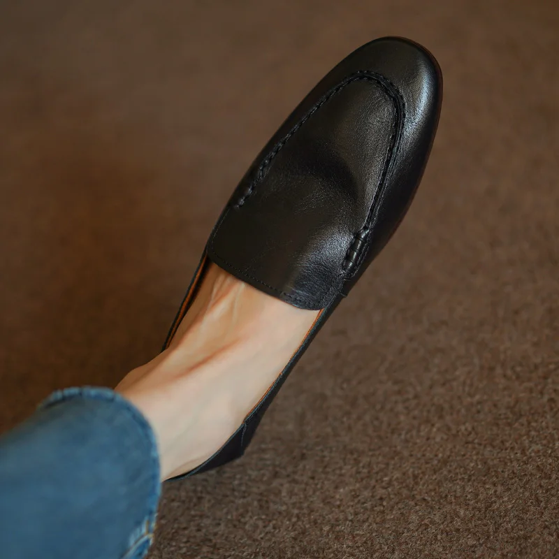 Women Flats Horsehide Flat Shoes Vintage Casual Loafers Spring Autumn Slip On Women Simple Shoes Round Toe Daily Quality Flats