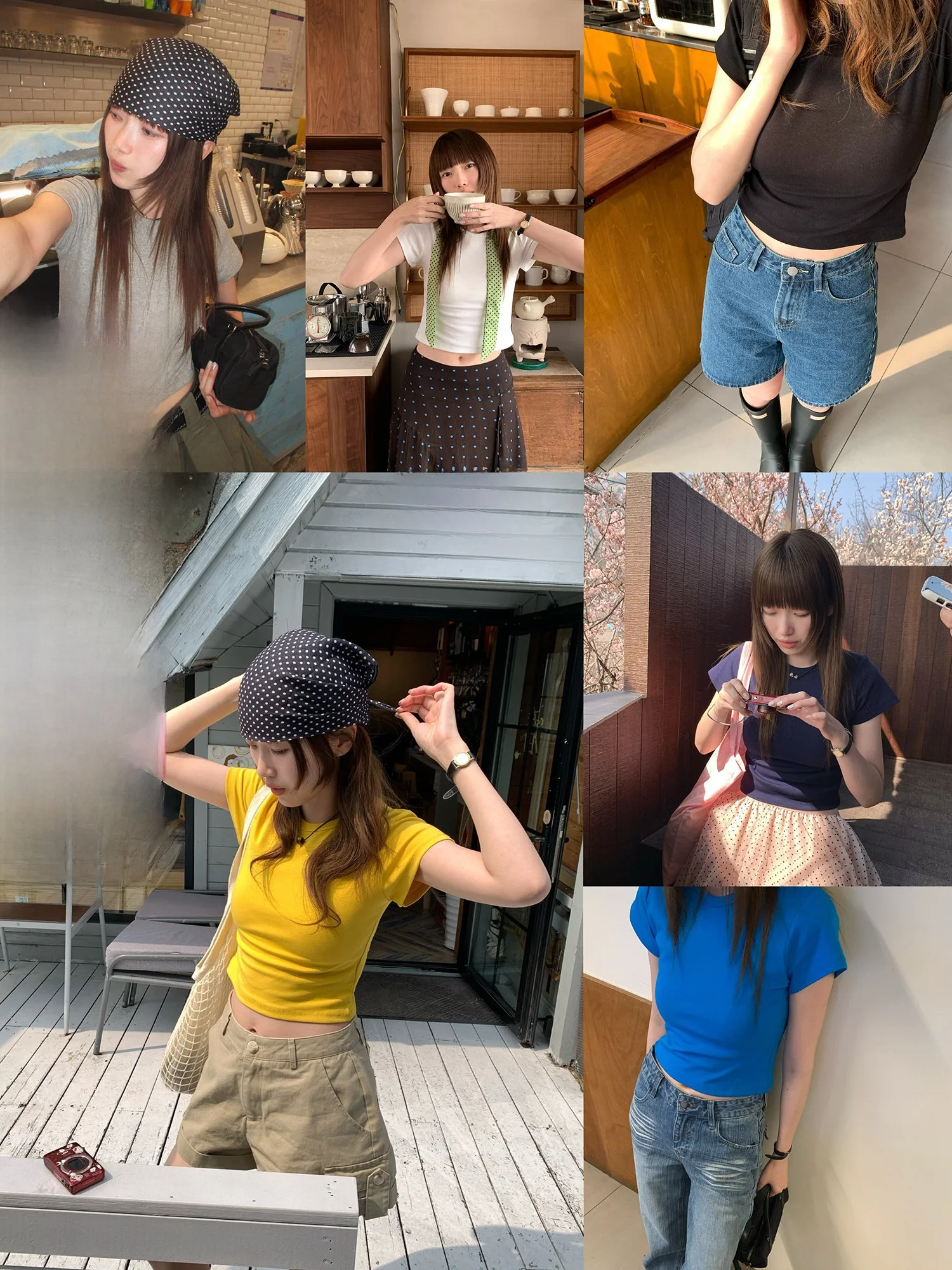 

Street Style Short Sleeve round Neck T-Shirt Slim Fit Belly Baring Waist Cinched Top for Petite Women Summer Casual Wear