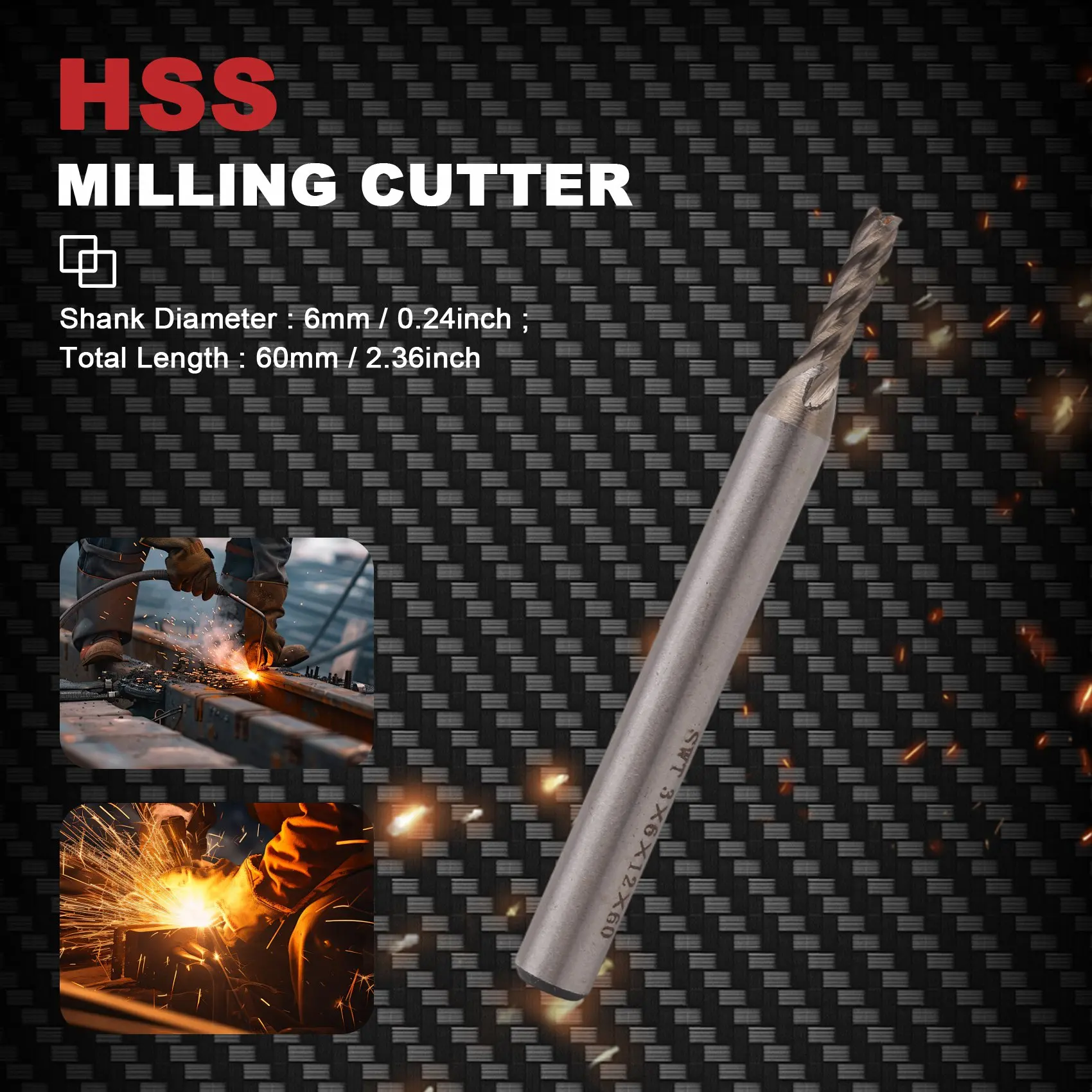 AC88 HSS End Mill Milling Cutter, 4 Flutes 3mm 6mm 12mm 60mm, Straight Shank End Mill Cutter Tool for Carbon Steel Cast Iron