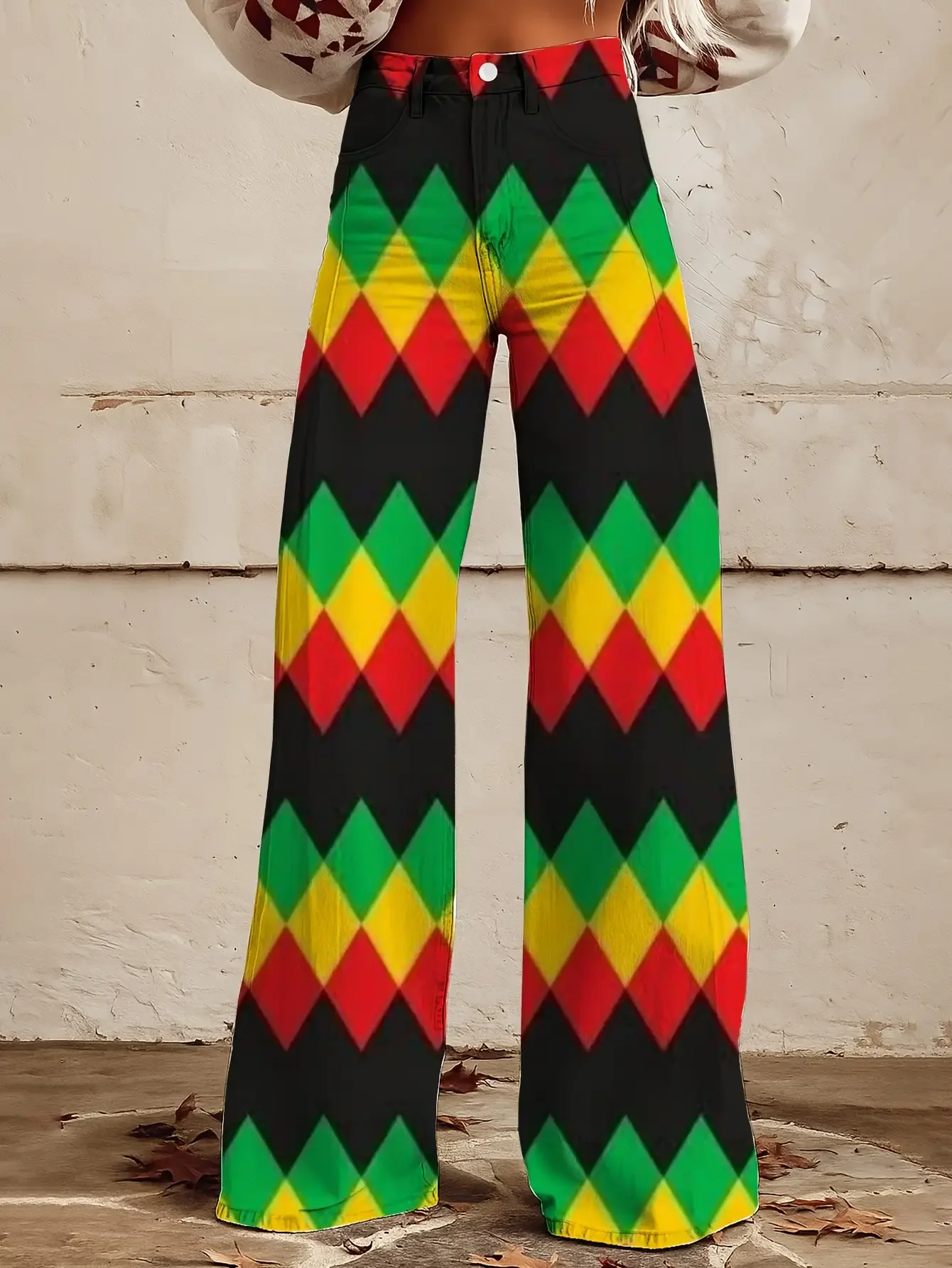 3D women's imitation jeans 2026Ladies' slim fit wide leg flared pants, fashionable retro multifunctional casual pants for women