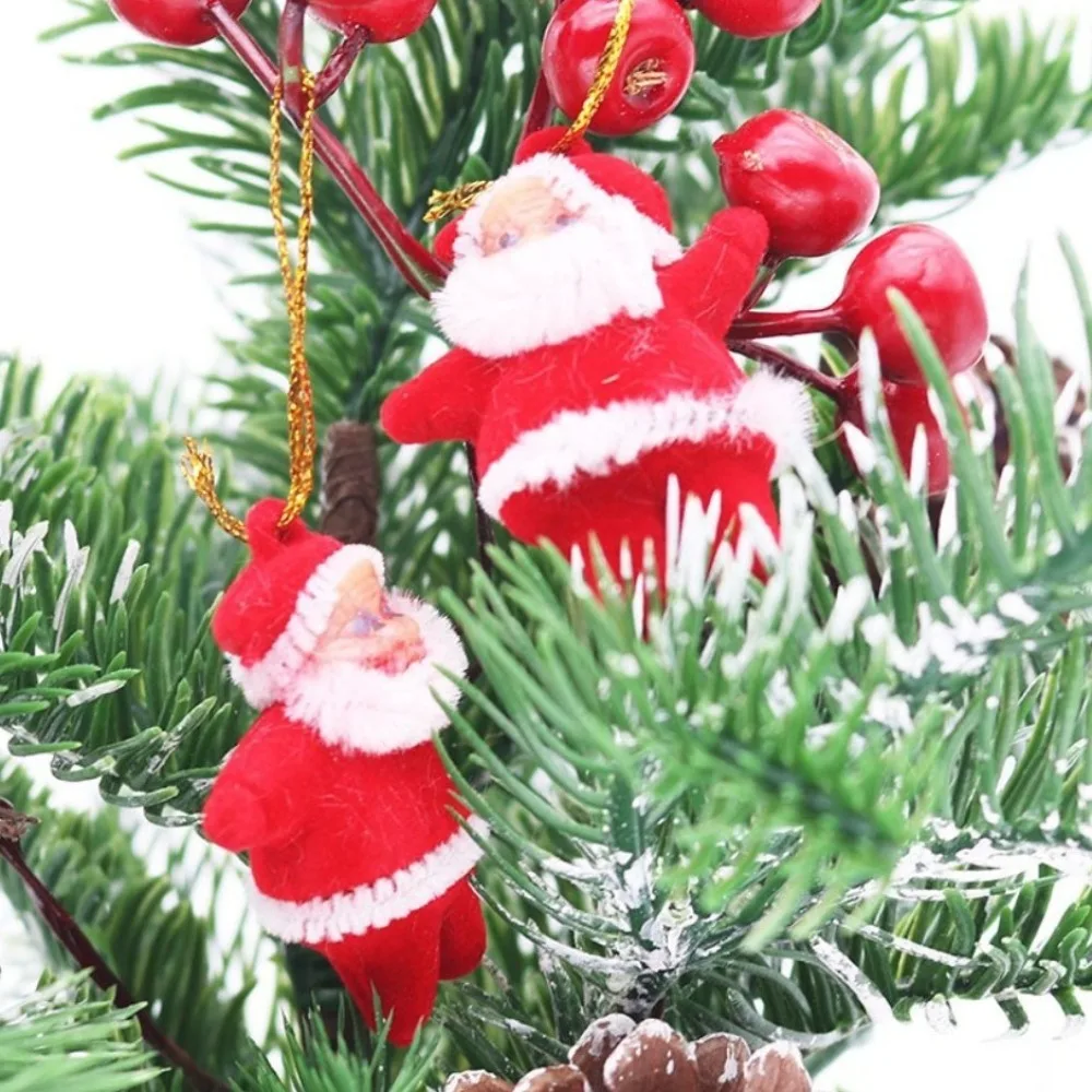 6 uds Mini colgante rojo de Papá Noel adorno flocado colgante de árbol de Navidad reutilizable DIY colgante de árbol de Navidad fiesta de vacaciones