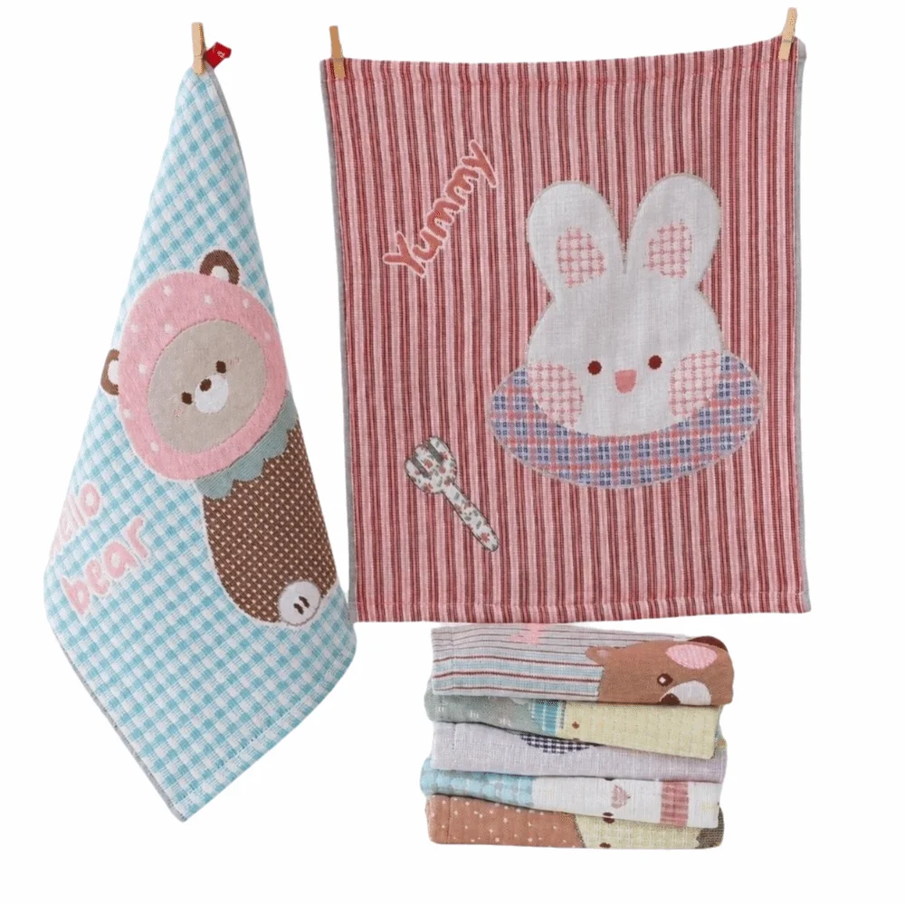 34x40cm Large Hand Towel Cartoon 4 Layer Cotton Gauze Kitchen Towel Decorative Quick Dry Pure Cotton Dish Cloth Home Restaurant