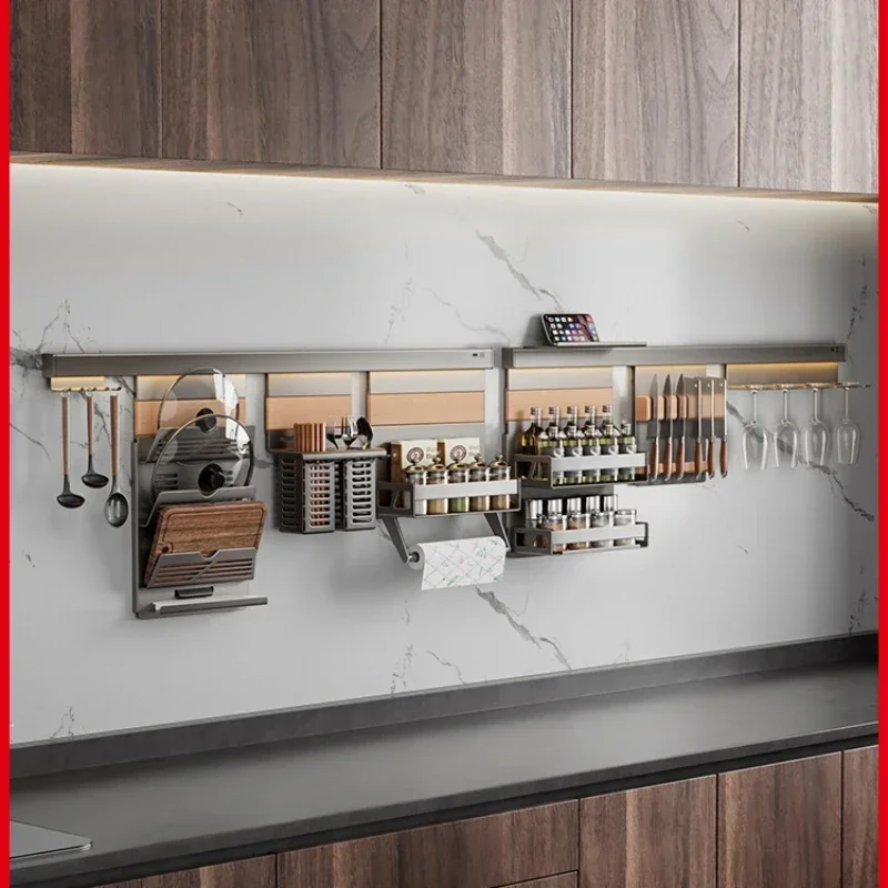 Kitchen DIY shelf, multi-functional, wall-mounted knife, pot lid, spice rack, integrated storage shelf