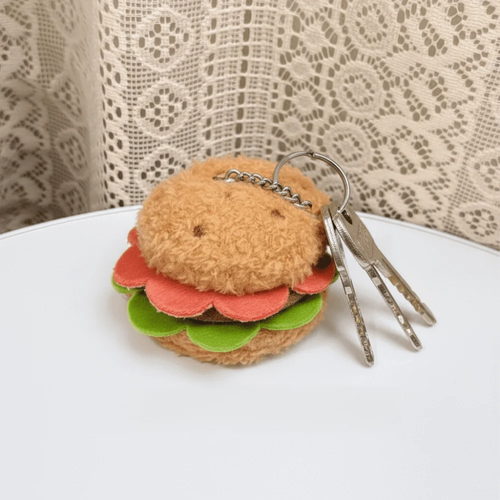 

2pcs Kawaii Design Simulation Food Keychain Creative Shape Simulation Food Hamburger Keyring Material Adorable Style