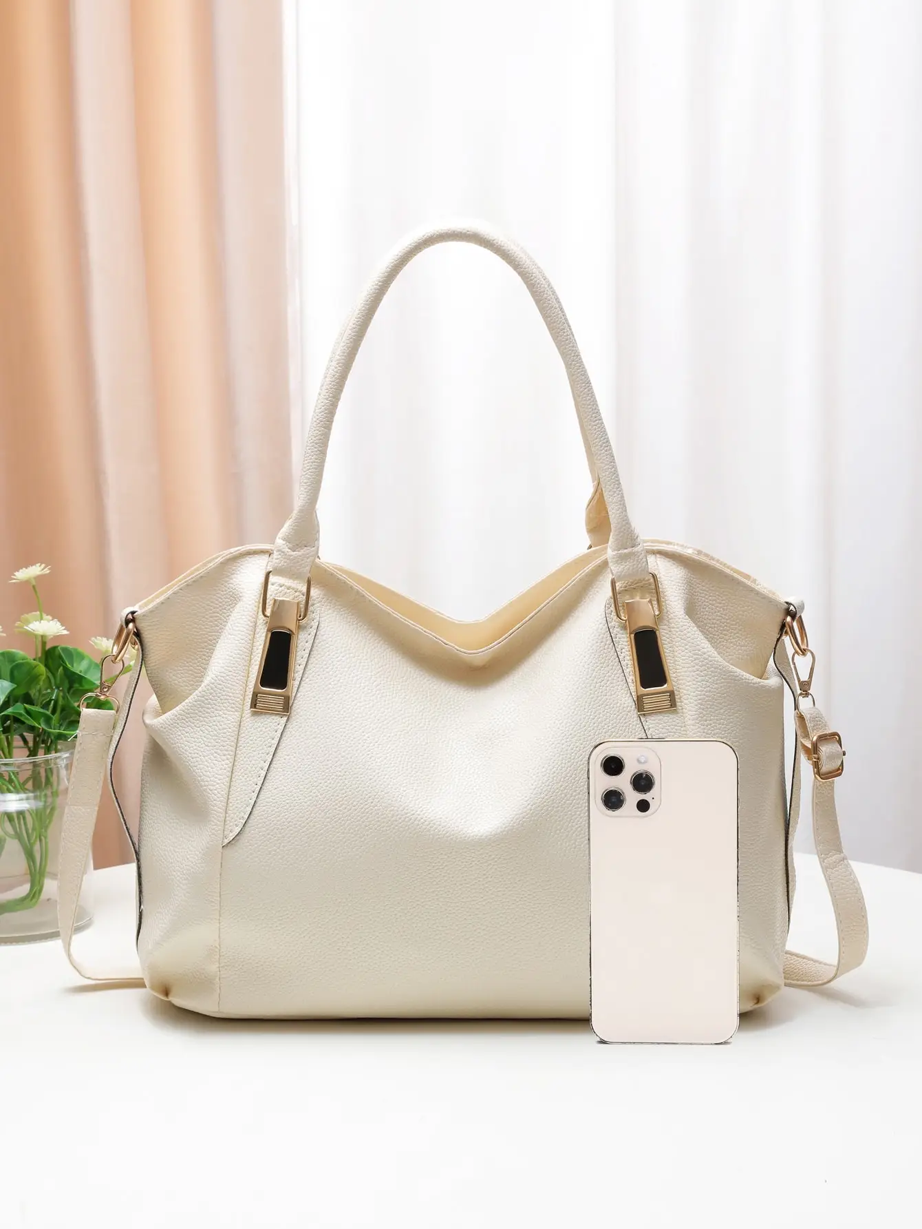 Casual and fashionable women's shoulder bag solid color soft large capacity handbag crossbody bag image 5