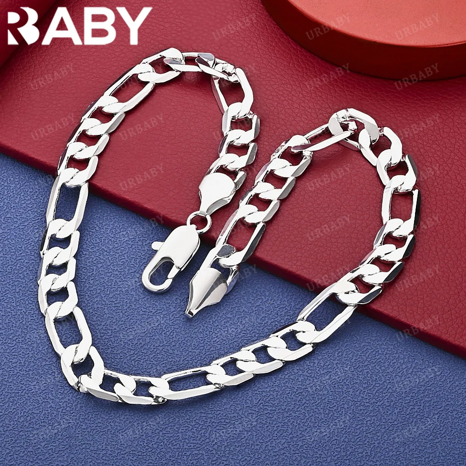 

URBABY 925 Sterling Silver 45-75cm 12mm Chain Necklace For Women Men Charm Trend Birthday Gifts Fashion Party Fine Jewelry