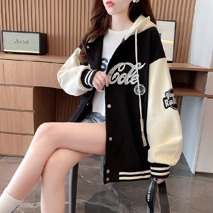 ZOUXO Hoodies Women 2023 Spring Autumn New Fashion Fleece Thickened Hoodies Kpop Loose Hooded Zip-up Baseball Clothes