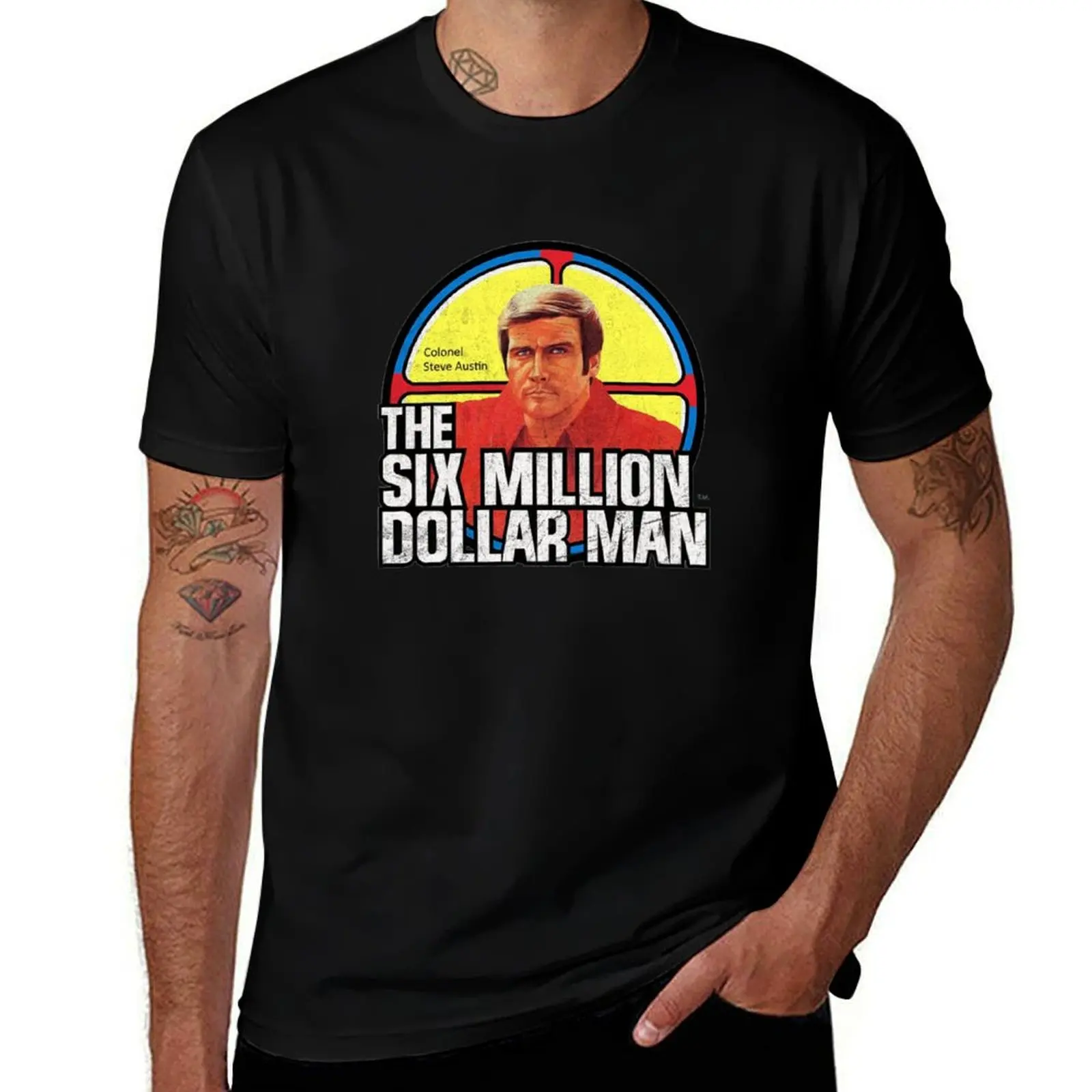 

The Six Million Dollar Man Logo Vintage T-Shirt cotton man t-shirts vintage clothes blue lock plain mens fashion