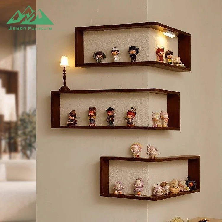Luxury Rustic Wall Storage Rack Floating Wood Bookshelf for Contemporary Office