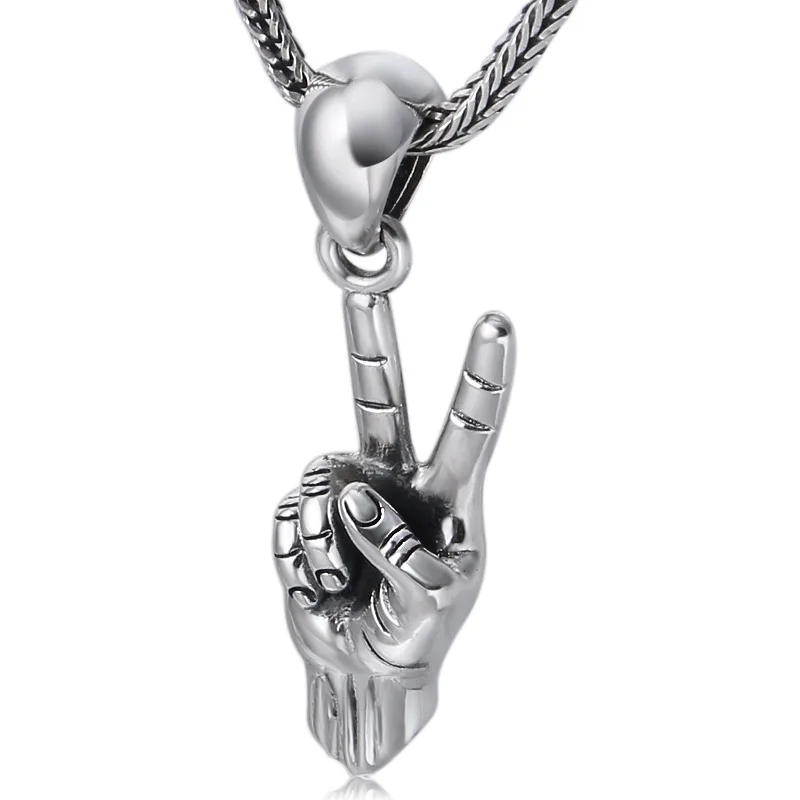BOCAI Wholesale Real S925 Silver Jewelry Victory Gesture Wisdom Eye Men's and Women's Pendants Trendy Gifts