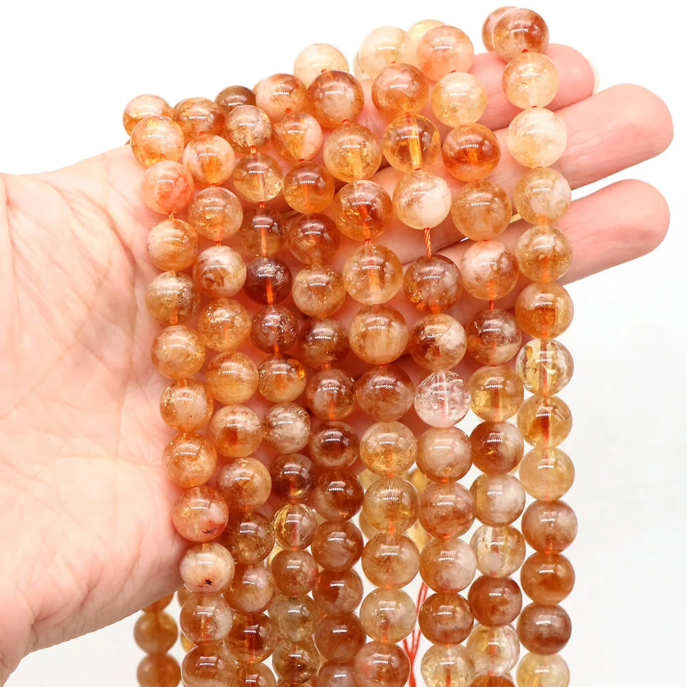 

Natural Citrine Stone Bead for Jewelry Making Smooth Round Gemstone Diy Beads for Bracelet Necklace Accessories 4 6 8 10mm