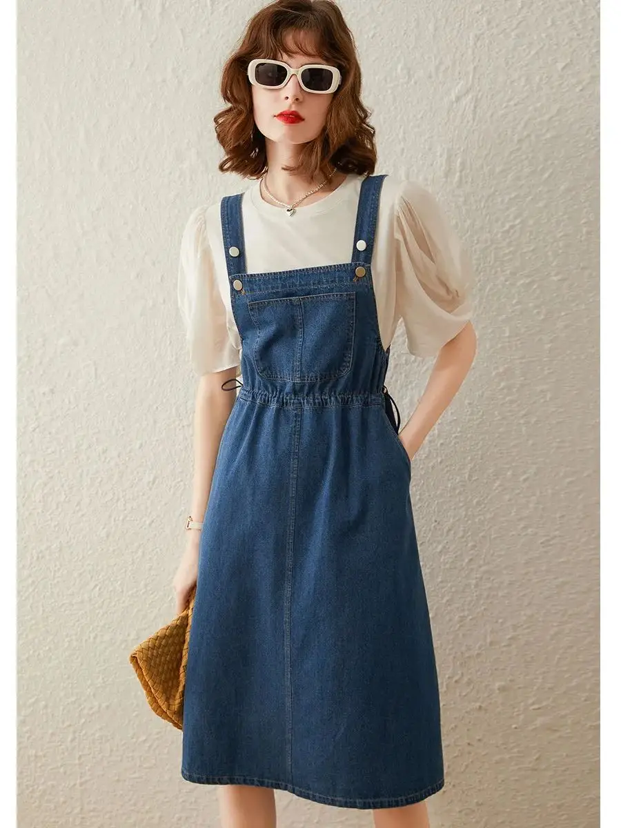 LOUIS YAO Denim Suspender Dress for Women 2024 Summer Casual Fashion A-line Suspended Skirt