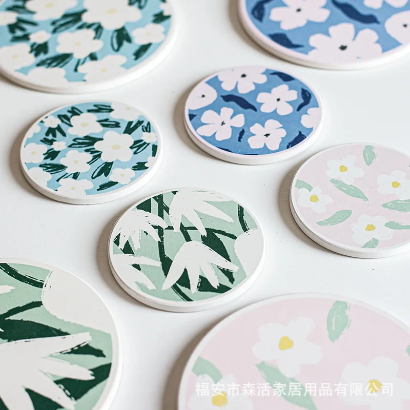 

Insulation Mat, Tea Coaster, Round Flower Pattern, Creative Personalized Bowl Kettle Mat, Diatomaceous Earth Absorbent Coaster