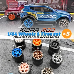 1/64 Wheels with Detachable Rubber Tires Five Spokes 12.7mm for Model Cars Refiting Parts for Hotwheels (5 sets for 5 Cars)