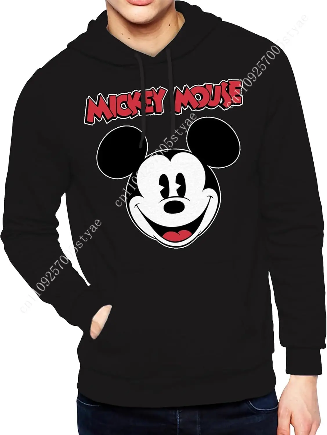 

Disney Mickey Mouse Hoodie Mens Big Face Graphic Print Pullover Sweatshirt