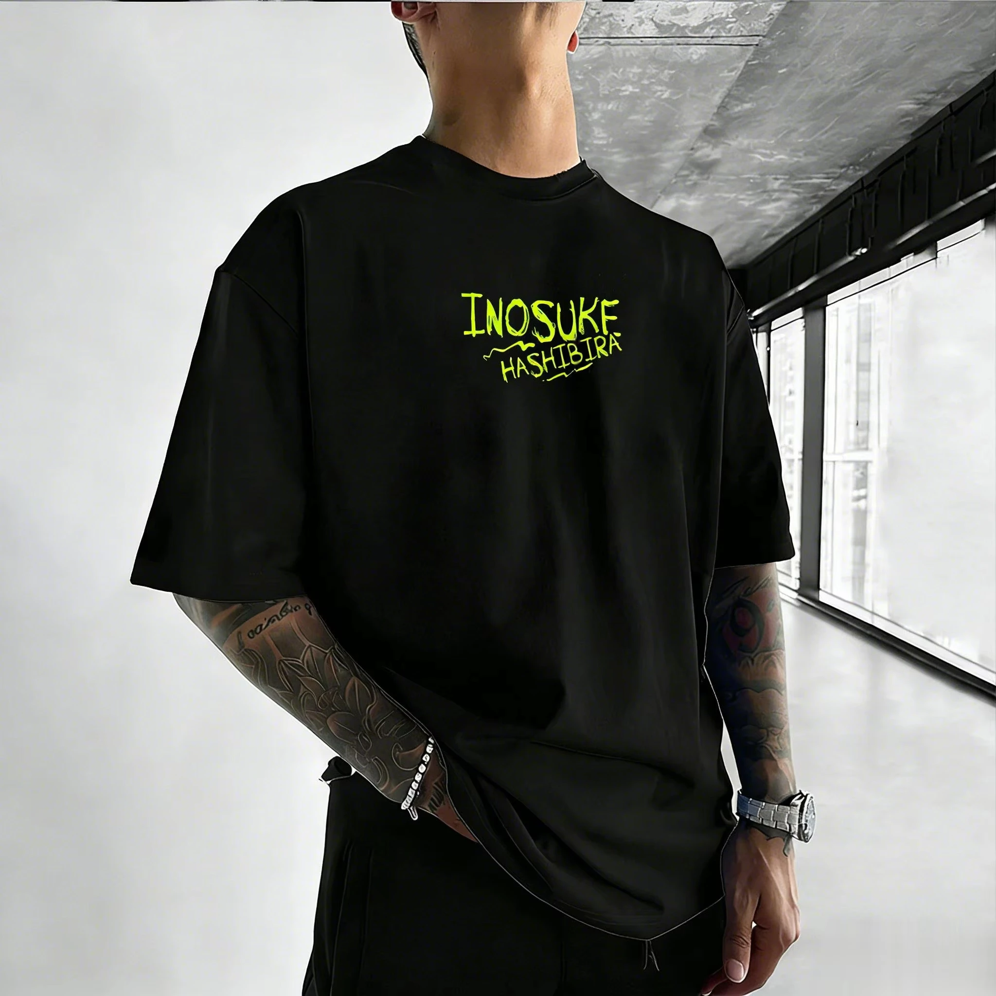 Anime Demon Slayer ‌Hashibira Inosuke‌ T Shirt Summer Cotton Men's Women Streetwear Casual Trendy Short Sleeve Oversized Top