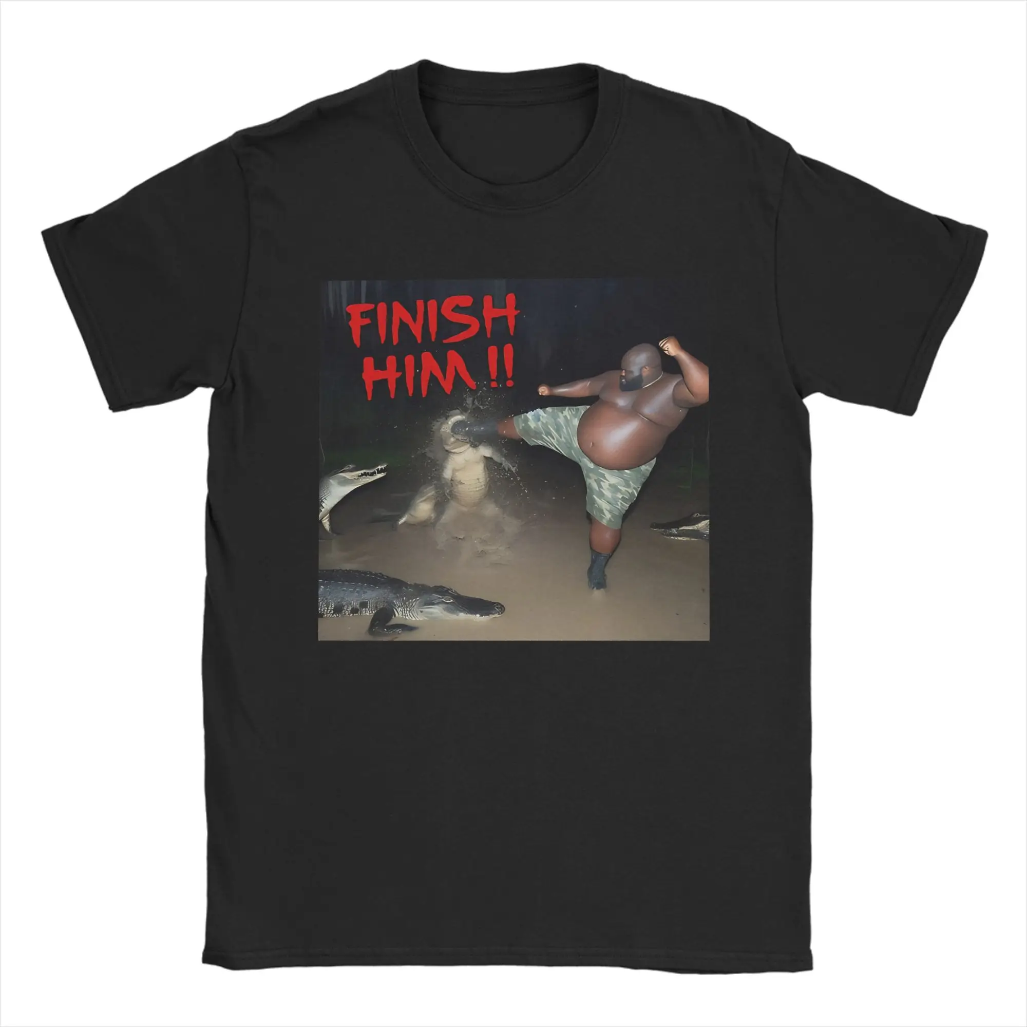 

Мужская хлопковая футболка Gumbo Slice Man Kicking Alligator, забавные мужские топы из кожи аллигатора в болоте с круглым вырезом и коротким рукавом